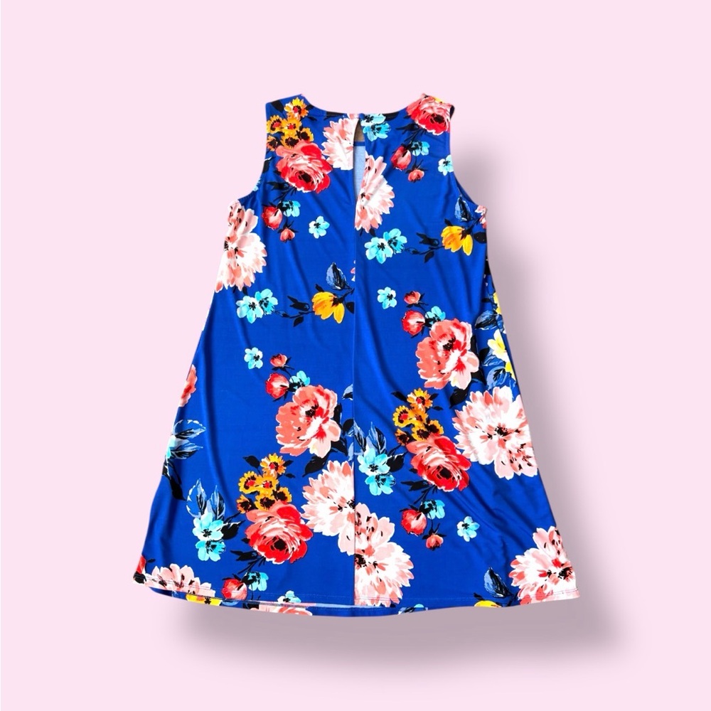 Royal Blue Floral Sleeveless Mini Dress - Picture 5 of 6